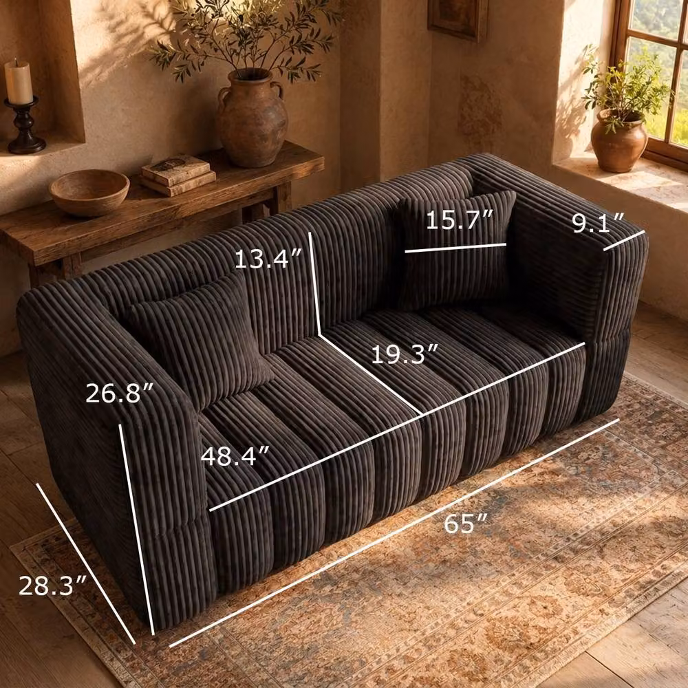 RUMMY Modern 2 Seater Upholstered Foam Sofa with Armrests and Scatter Cushions in Black – 3