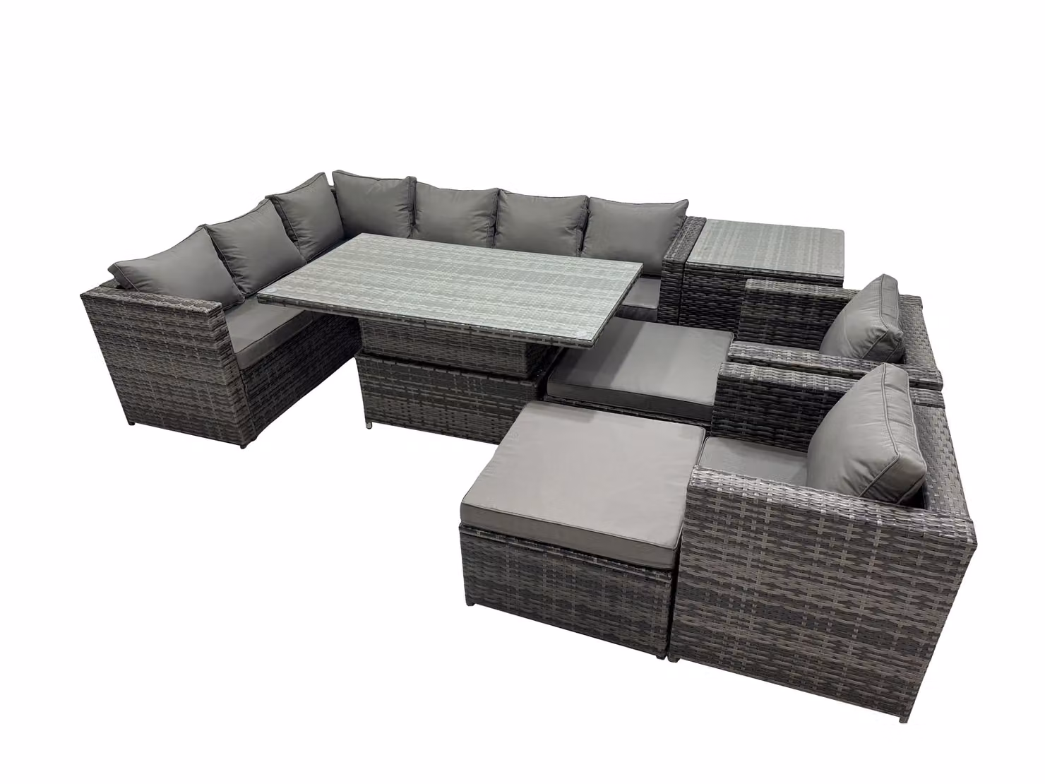 Fimous 10-Seater Rattan Garden Dining Set with 2 Large Stools in Dark Grey – 2