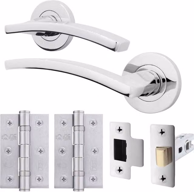 AFIT Polished Chrome Aluminium Door Handle Latch Set in Silver – 1