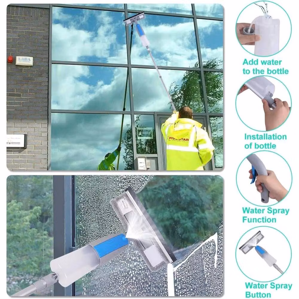 NESTLUNE 3 in 1 Spray Window Cleaner Squeegee with Telescopic Handle and Scraper, Grey, W: 15 cm, H: 100 cm – 3