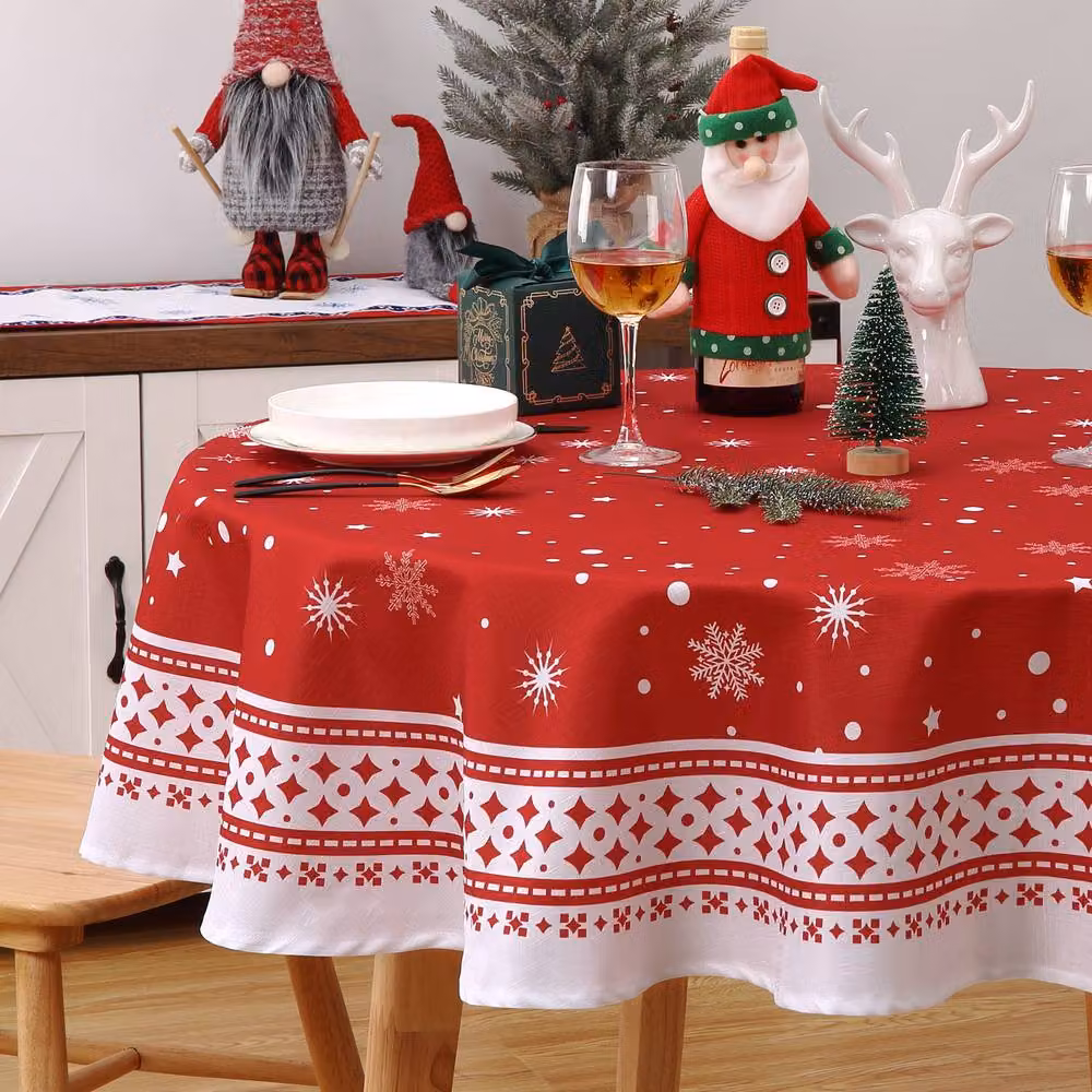 London Boutique Red Snowflake Round Christmas Tablecloth, Diameter: 152.4 cm – 2