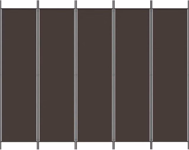 Berkfield Home 5-Panel Fabric and Metal Room Divider, Brown, W: 250 cm, H: 200 cm – 1