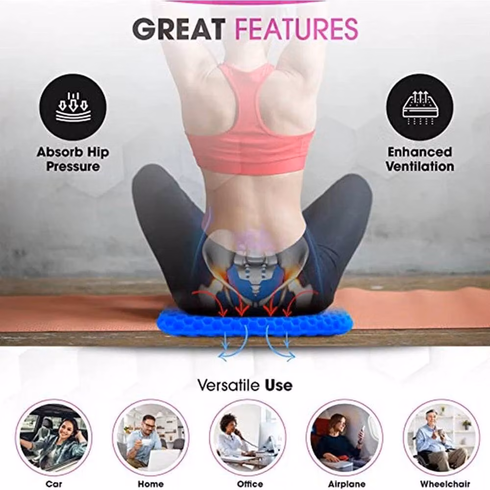 FLAVORA Breathable Gel Orthopedic Seat Cushion with Non-Slip Cover in Blue, W/D: 190 x 100 cm – 4