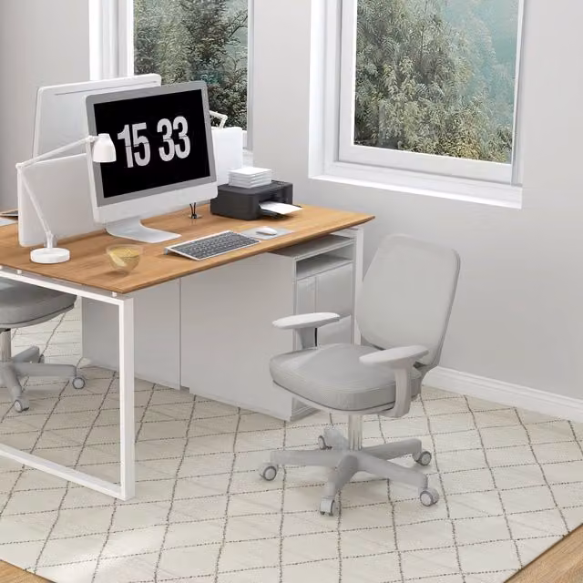 VINSETTO Grey Fabric Modern Task Office Chair with 360 Degree Swivel and Armrests – 1
