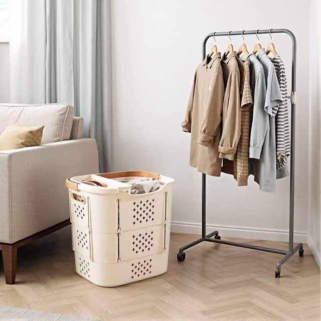 Livingandhome Collapsible Portable Laundry Basket with Lingerie Organiser and Handles, White, W: 28.5 cm
