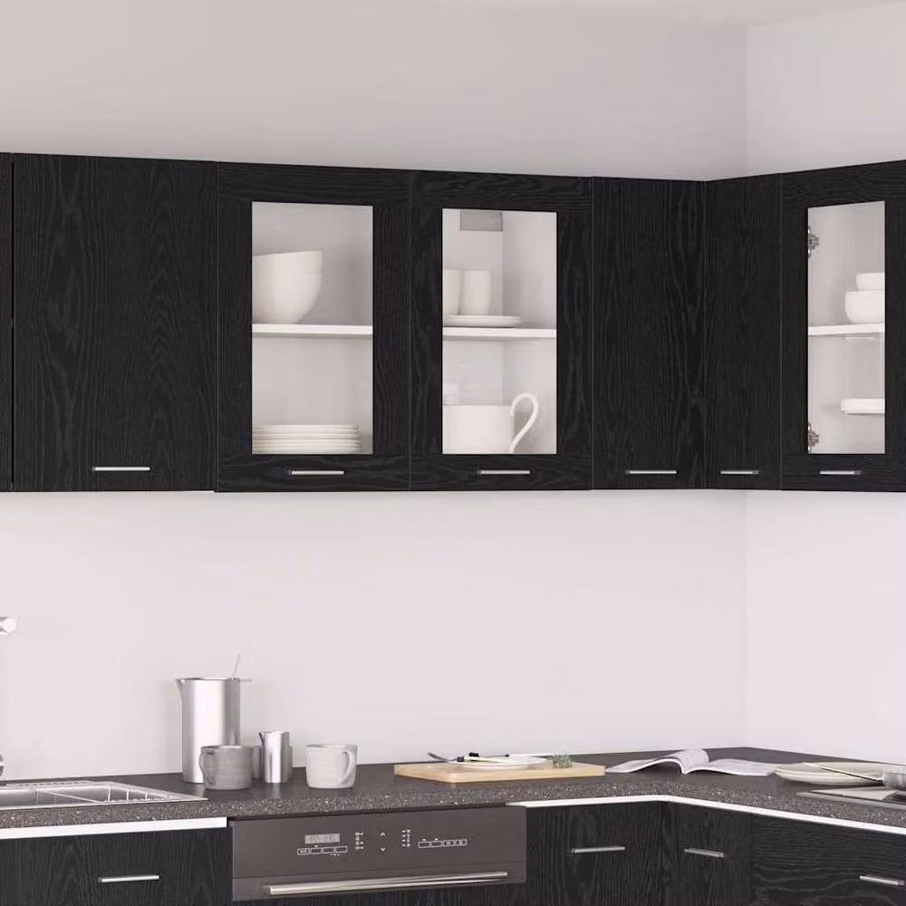 Berkfield Home Black Oak Hanging Glass Cabinet with Glass Doors, W/D/H: 80 x 31 x 60 cm – 2