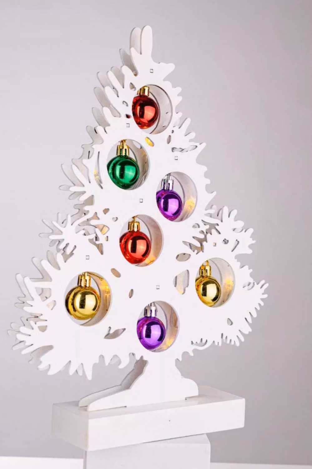 Marco Paul White LED Wooden Tabletop Christmas Tree with Baubles – 3