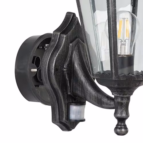 Eglo Navedo Vintage Outdoor Wall Lantern in Black and Silver with Motion Sensor and Transparent Glass – 3