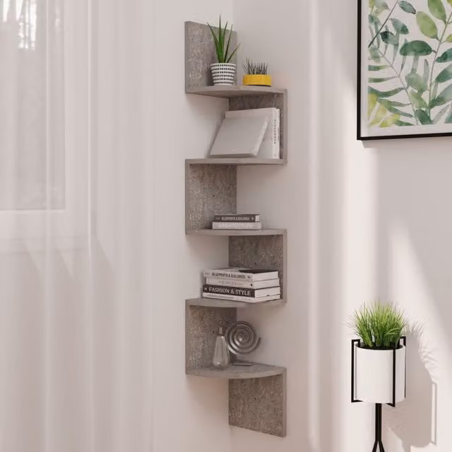 Berkfield Home Wall Mounted Corner Shelf in Concrete Grey, W/D/H: 19 x 19 x 123 cm – 1