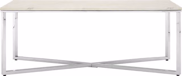 Orsina White Faux Marble and Silver Chrome Rectangular Coffee Table W/D/H: 120 x 60 x 45 cm – 1