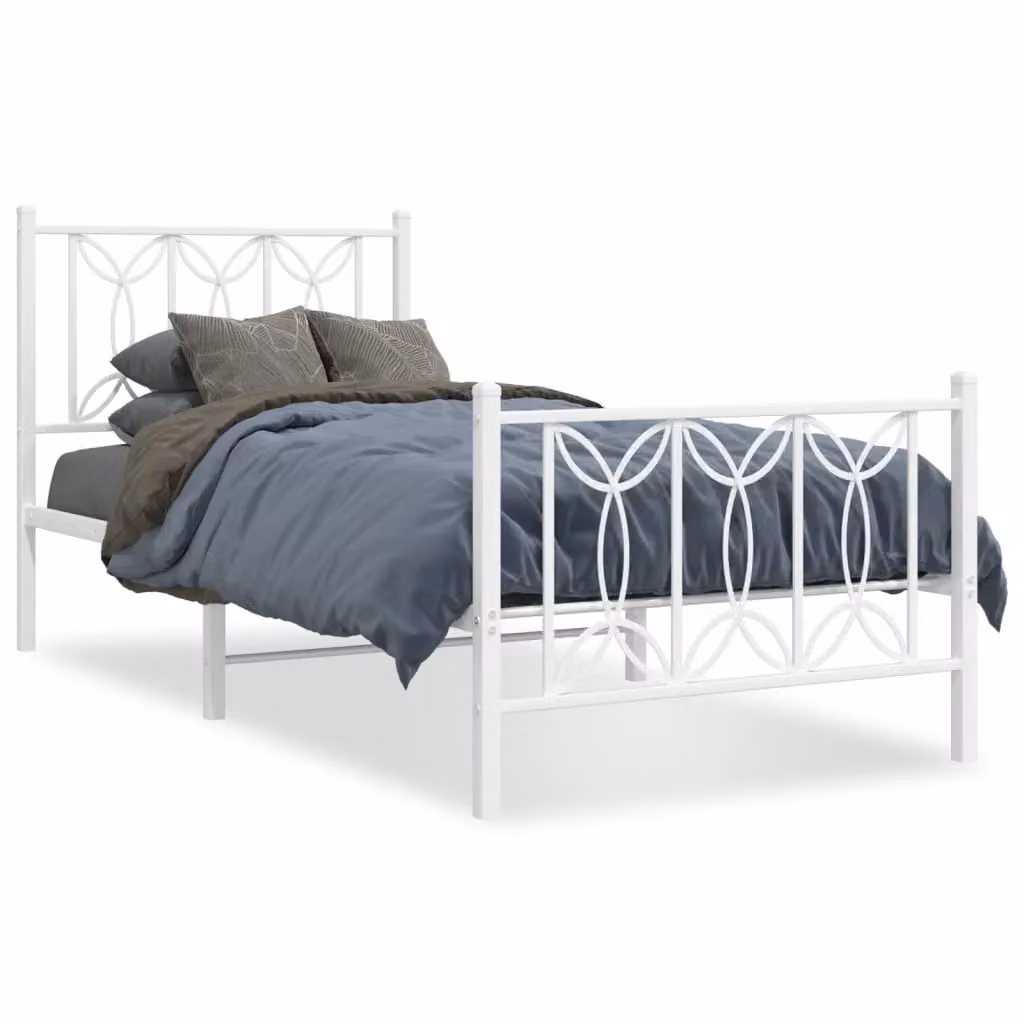 Berkfield Home Metal Bed Frame with Footboard, White, W: 80 cm, L: 200 cm – 2