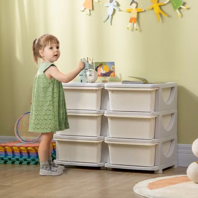 HOMCOM Kids Storage Chest Dresser Tower with Drawers, Cream