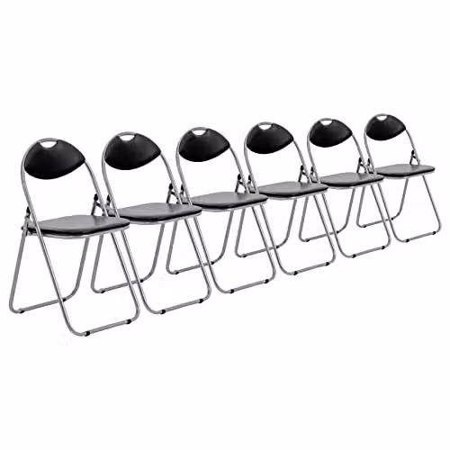 Harbour Housewares 6 Pack Padded Folding Chairs in Black with Metal Frame and Synthetic Leather Seats – 1