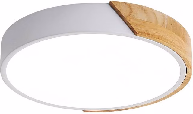 Goeco 24W LED Round Wood Ceiling Light, White, 6000K, Diameter: 30 cm
