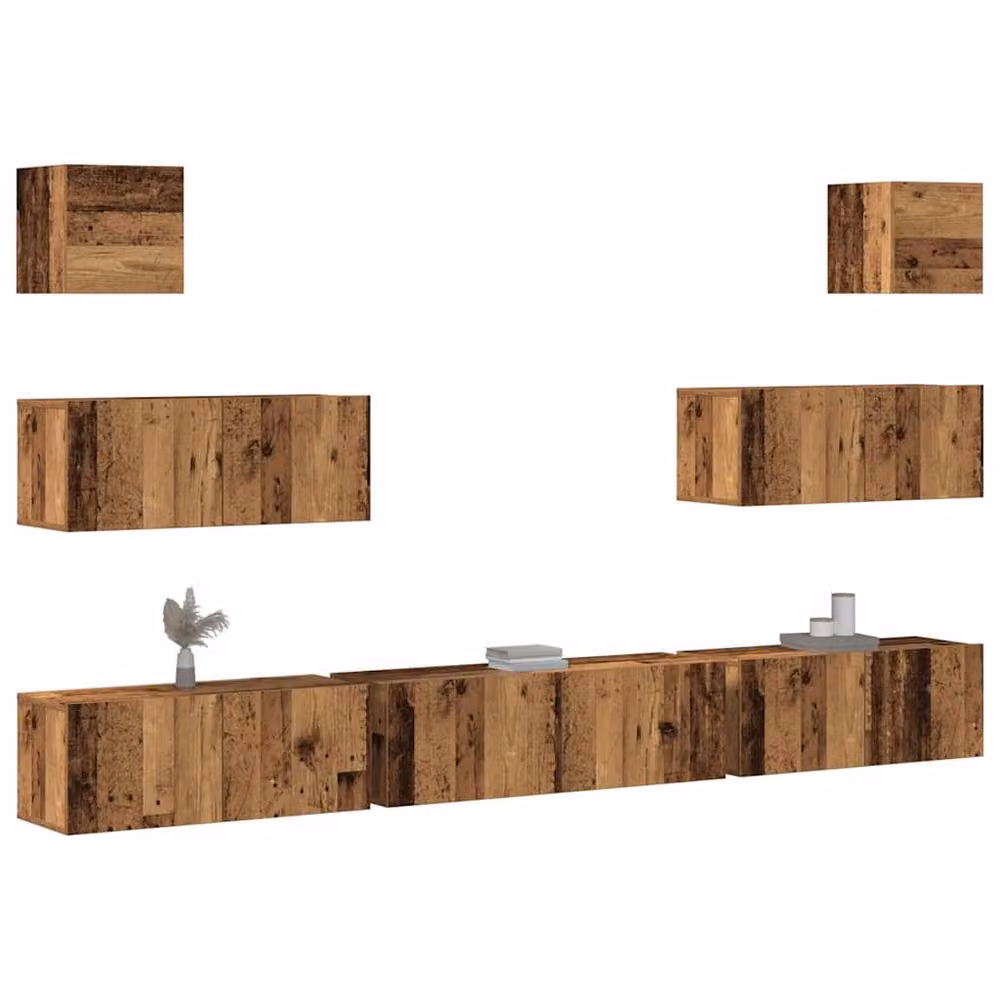 Berkfield Home Classic 7 Piece Wall-mounted TV Cabinet Set in Brown and Multicolour Engineered Wood – 2