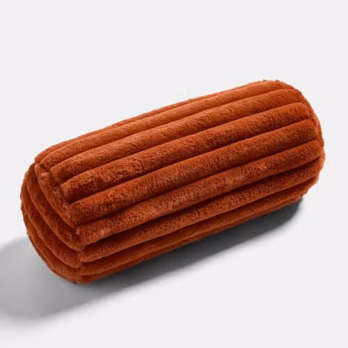 OHS Faux Fur Ribbed Round Bolster Cushion in Orange – 3
