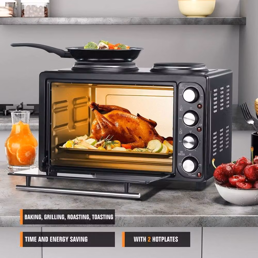PAWNORA 36L Mini Oven with Double Hotplate and Electric Grill in Black – 4