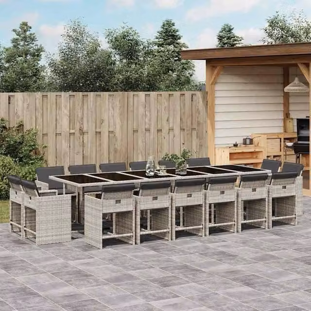 Berkfield Home 17 Piece Light Grey Poly Rattan Garden Dining Set with Cushions