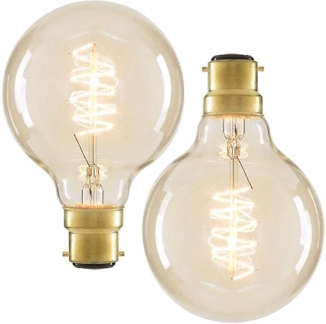 BHS Lighting Pack of 2 40W B22 Bayonet Cap Vintage Incandescent Globe Bulbs in Transparent Glass