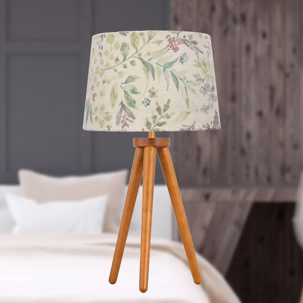 First Choice Lighting Set of 2 Brown Wood Table Lamps with Multicolour Floral Fabric Shades, H 51.0 cm x W 28.5 cm x D 28.5 cm – 2