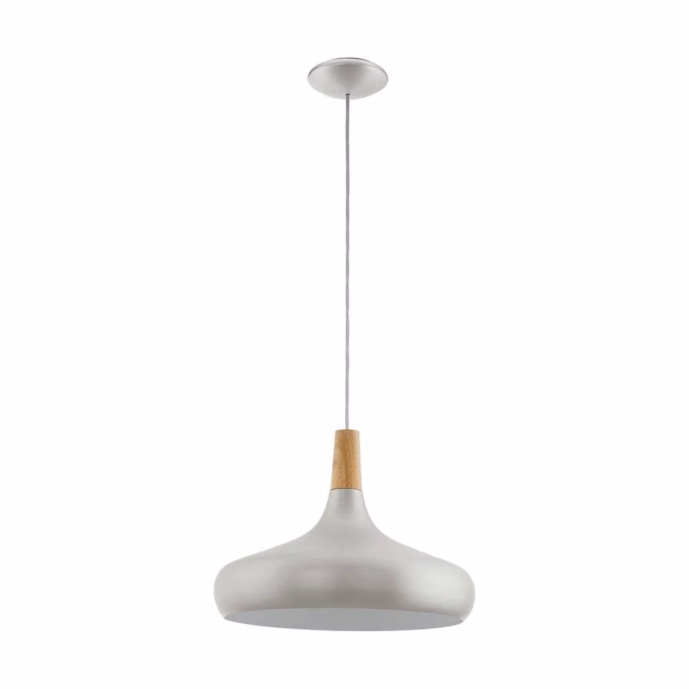 Eglo Sabinar Silver and Brown Metal and Wood Pendant Light, Diameter: 40 cm – 2