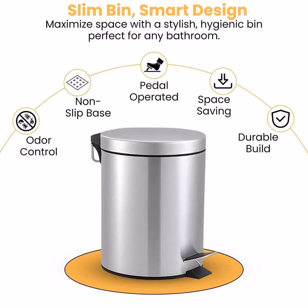 Kelvenix 3 Litre Round Stainless Steel Pedal Bin in Silver – 2