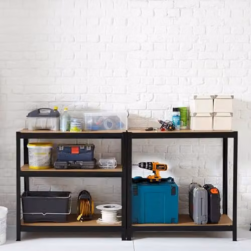 Neo 5 Tier Heavy Duty Steel Storage Shelving Unit, Black, H 180 x W 90 x D 40 cm – 6
