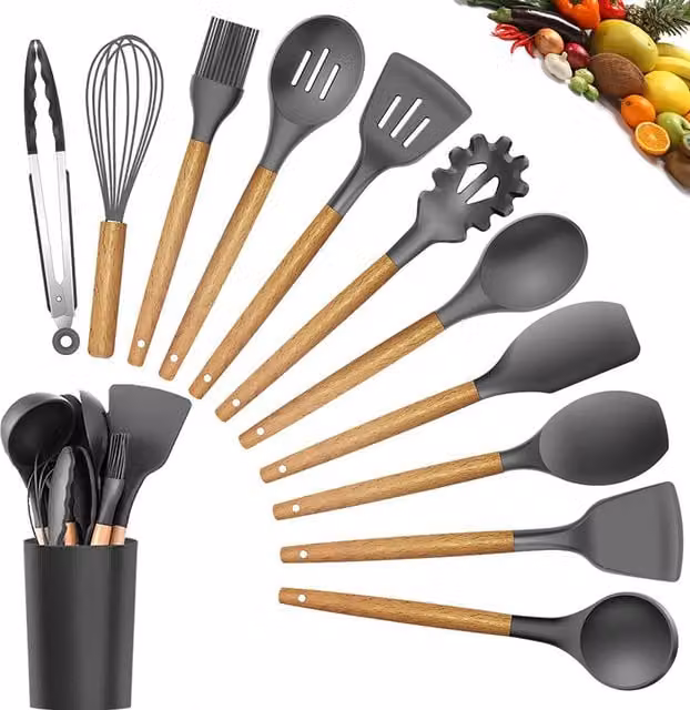 Duffy 22-Piece Heat Resistant Silicone and Stainless Steel Kitchen Utensil Set in Black – 1
