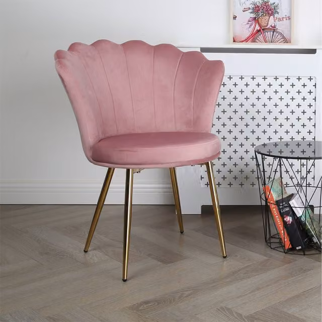 RayGar Freya Pink Velvet Accent Chair with Scalloped Shell Back