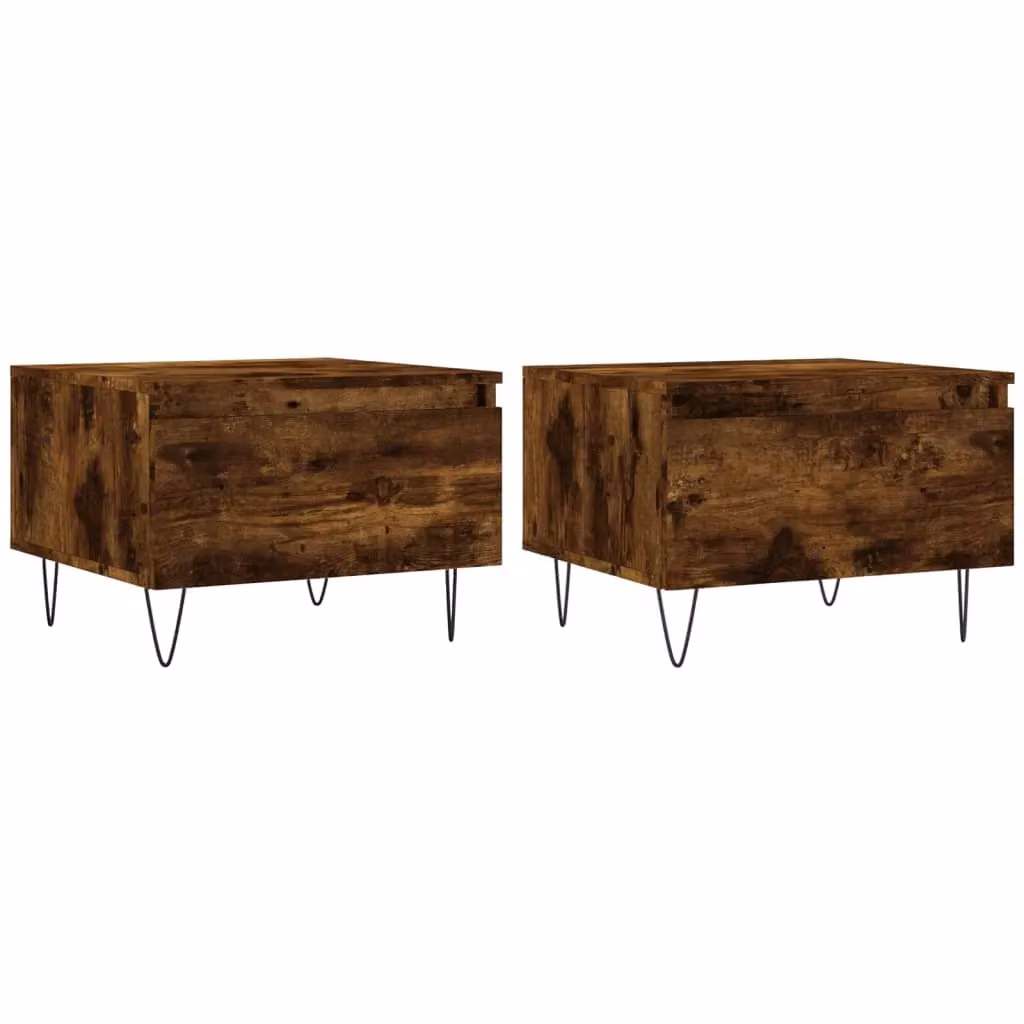 Berkfield Home Set of 2 Nested Coffee Tables in Smoked Oak Brown, W/D/H: 50 x 46 x 35 cm – 2