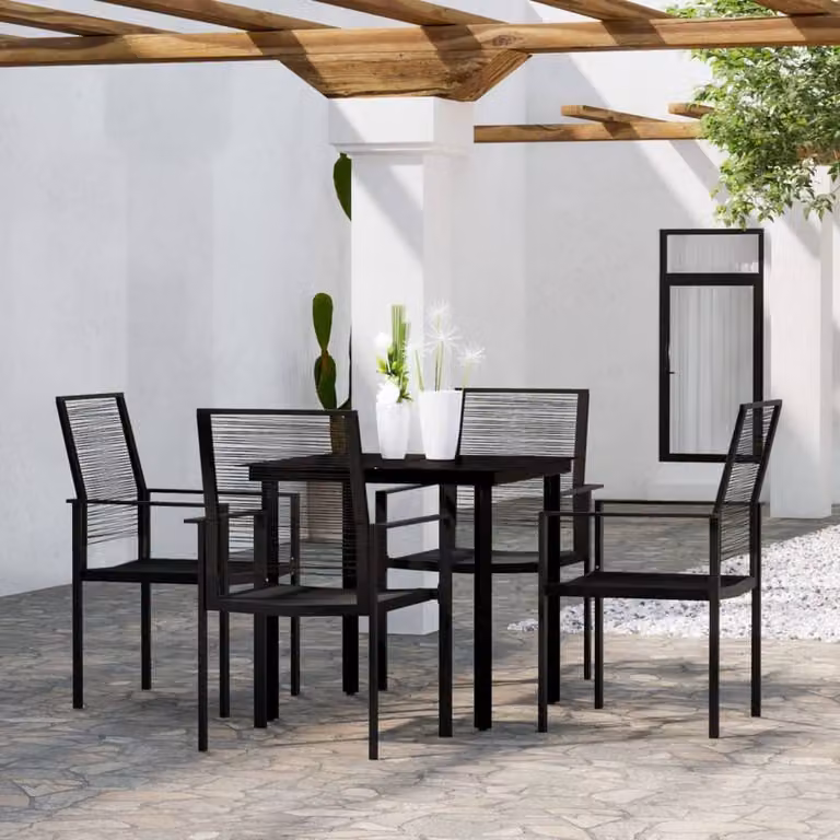Berkfield Home Decorative 5 Piece Black Garden Dining Set with Glass and Rattan Details