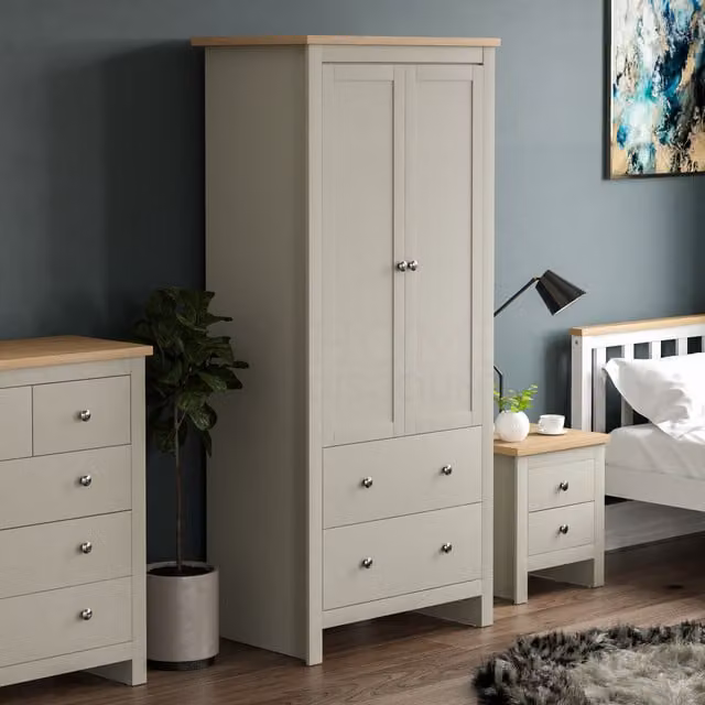 Vida Designs Modern Grey MDF Wardrobe with Hinged Doors and Drawers