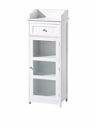 Orsina Modern White Glass Door Floor Standing Slim Storage Cabinet with Internal Shelves and Drawers, H 119 x W 45 x D 33 cm