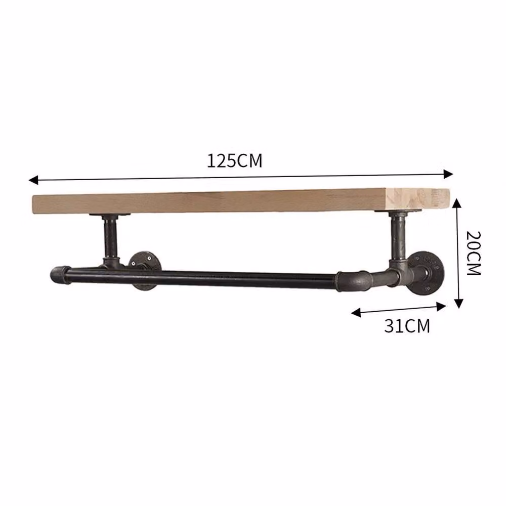 KORVIXA Industrial Style Clothes Rail in Natural Wood, W/D/H: 125 x 31 x 20 cm – 2