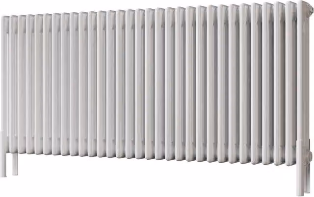 UK Radiators Alpha White 3 Column Traditional Cast-Iron Style Steel Radiator with Feet, W: 1355 mm, H: 600 mm