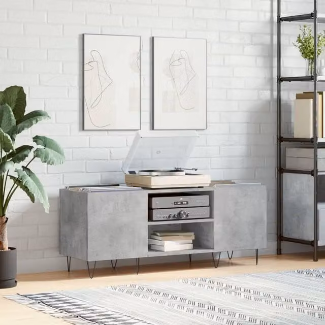 Berkfield Home Record Cabinet in Concrete Grey, W/D/H: 121 x 38 x 48 cm – 1