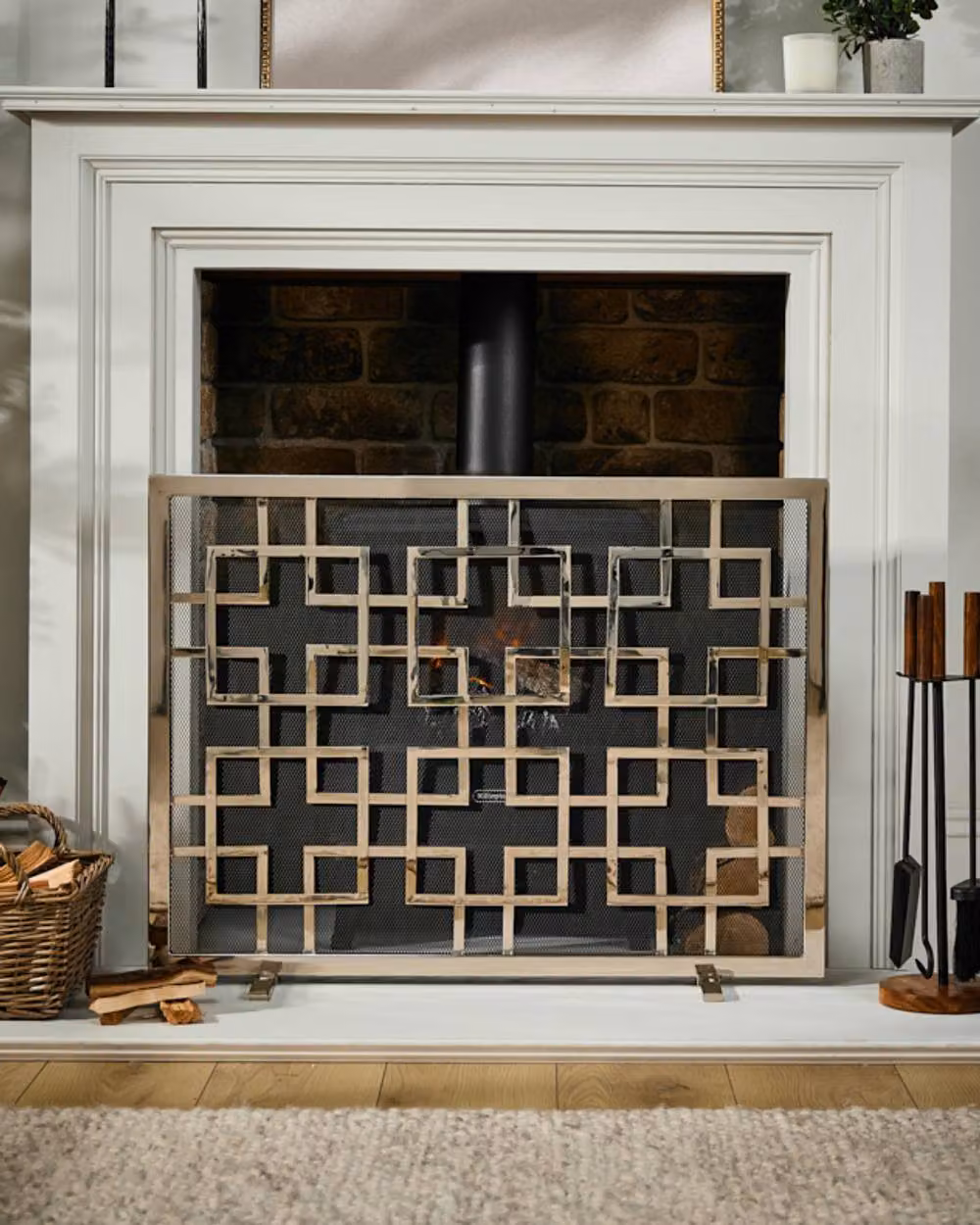 Dibor Black and Silver Mosaic Style Coal, Log and Kindling Bucket with Firescreen – 2