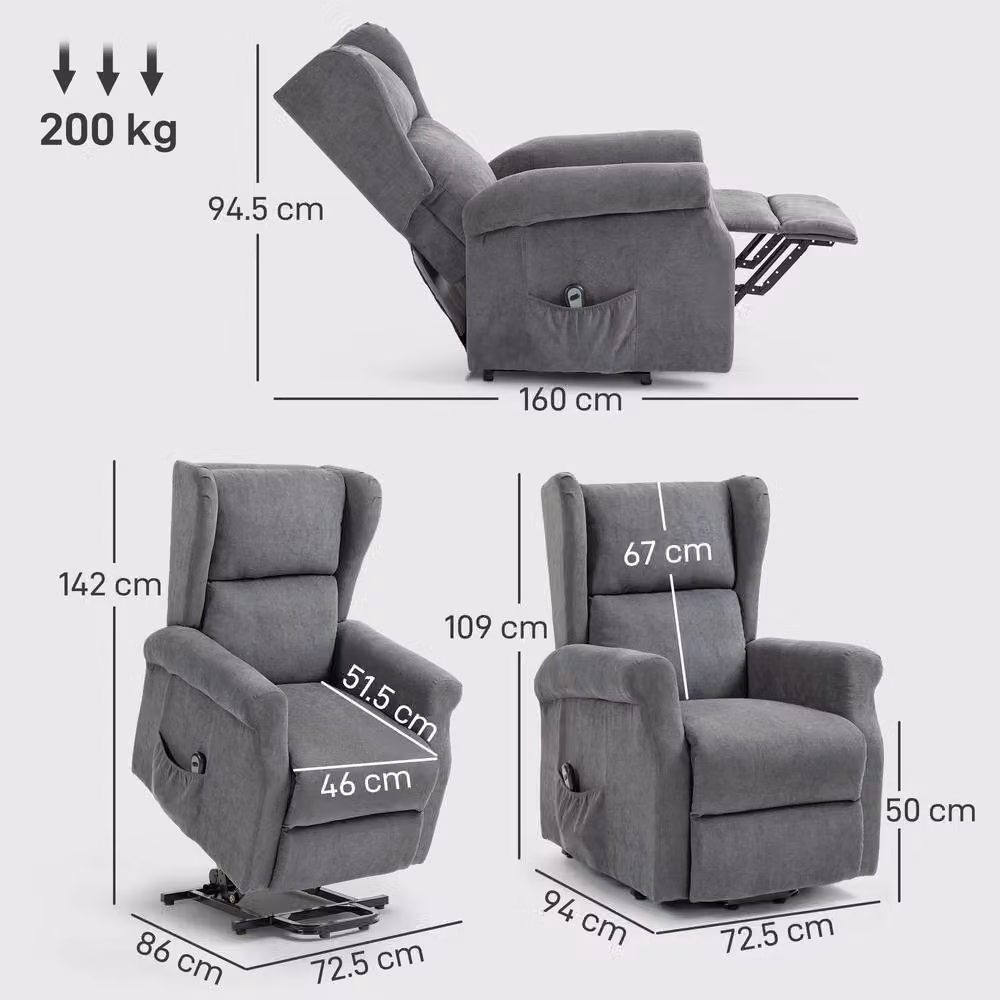 STILVORA Grey Recliner Armchair with Powered Lift Assist and Fabric Upholstery – 4