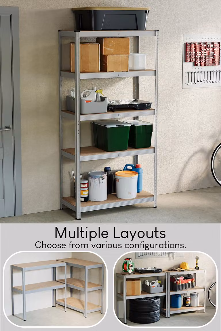 Home Discount Home Vida 5 Tier Garage Storage Shelf in Metallic Silver, W/D/H: 150 x 70 x 70 cm