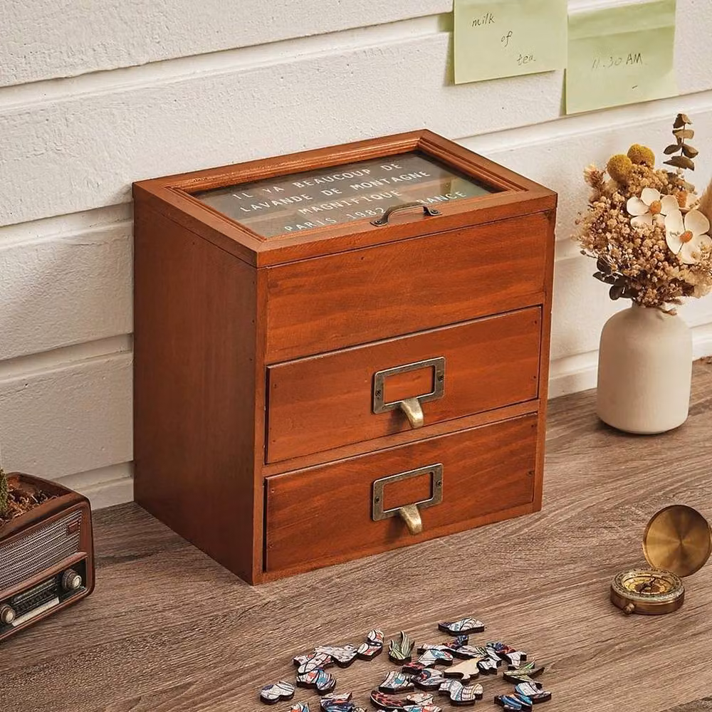 FORGEVIO Large Retro Wooden Jewellery Box for Rings, Earrings and Necklaces, Brown, W: 24.5 cm, D: 24.0 cm – 3