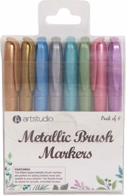 Art Studio Pack of 8 Multicolour Metallic Brush Ink Markers