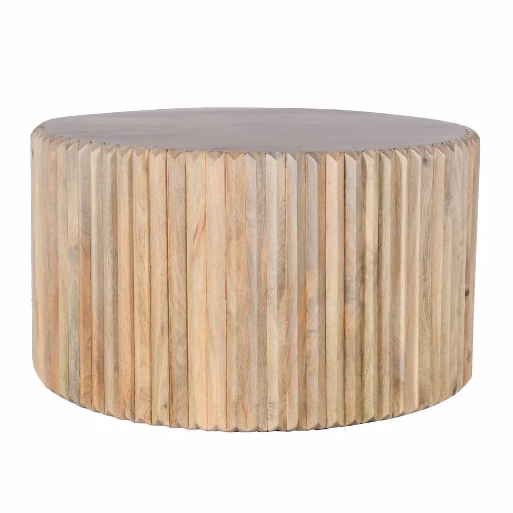 Wyld Haus Arizona Round Carved Mango Wood Coffee Table in Brown – 2