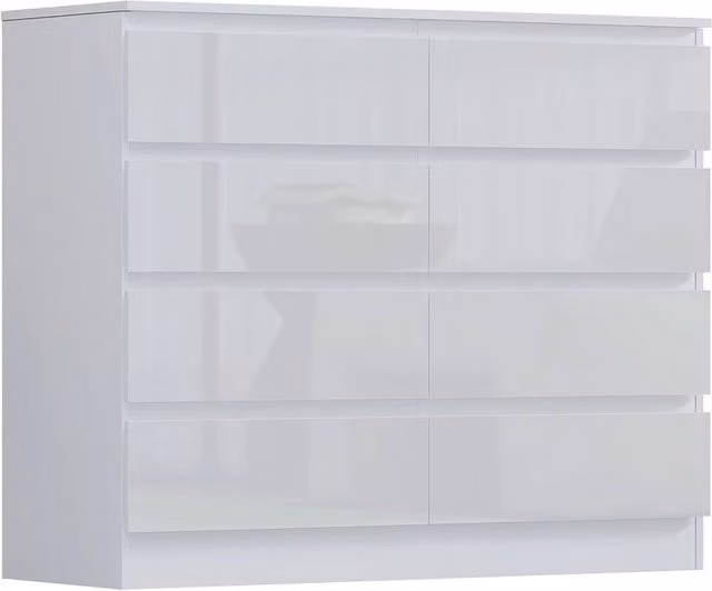 FLAVORA White Gloss 8 Drawer Tall Wide Chest of Drawers Bedroom Cabinet W/D/H: 100 x 40 x 110 cm