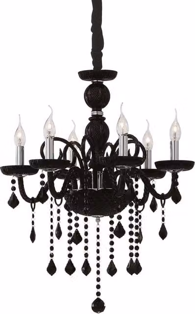 Ideal Lux Giudecca 6 Light Chandelier in Black with Crystal and Glass Details, E14