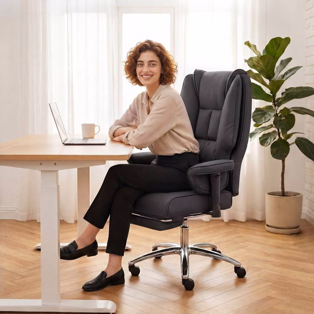 STILVORA Black Synthetic Leather Executive Office Chair with Footrest and Headrest – 2