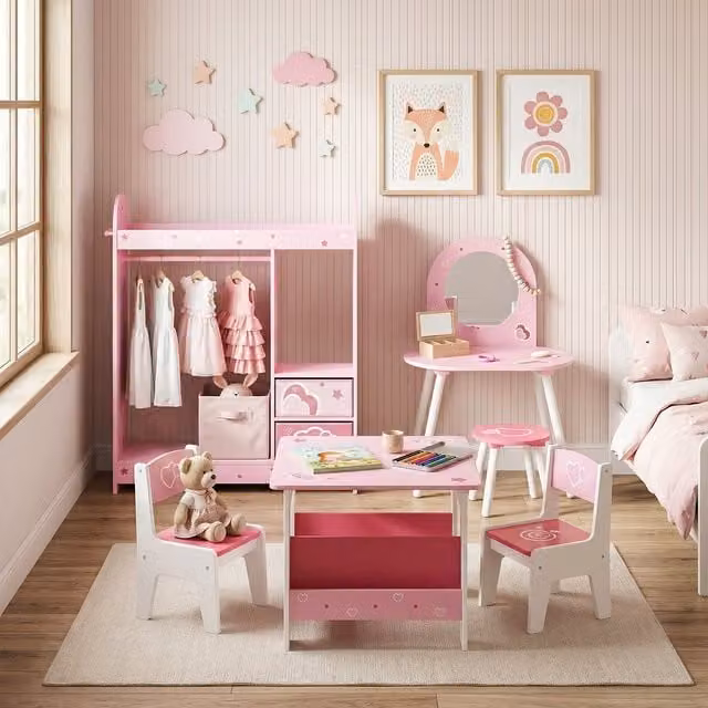 AIYAPLAY 5-Piece Kids Bedroom Set with Rounded Edges for Nursery, Pink