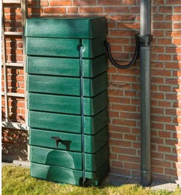 Hyma Garden 276 Litre Green Wall-Mounted Rain Tank with Downpipe Collector and Connectors
