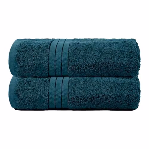 OHS Set of 2 Cotton Terry Bath Towels in Petrol Green – 1