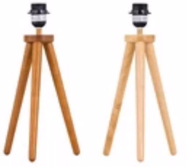Havendro Scandinavian Wooden Tripod Table Lamp in Natural Oak and Beige, Height: 38.5 cm