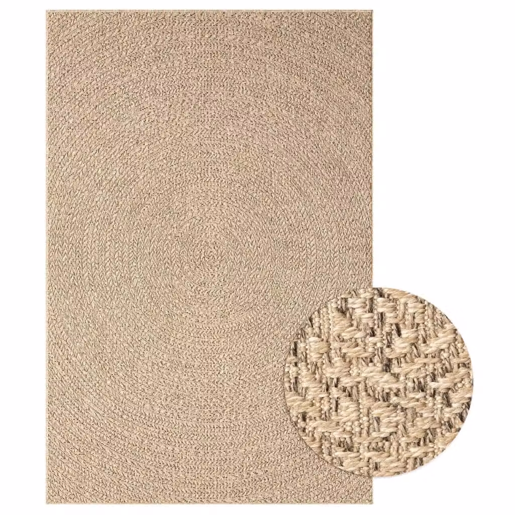 Berkfield Home Jute Look Round Rug in Brown and Beige for Indoor and Outdoor Use, Diameter: 100 cm